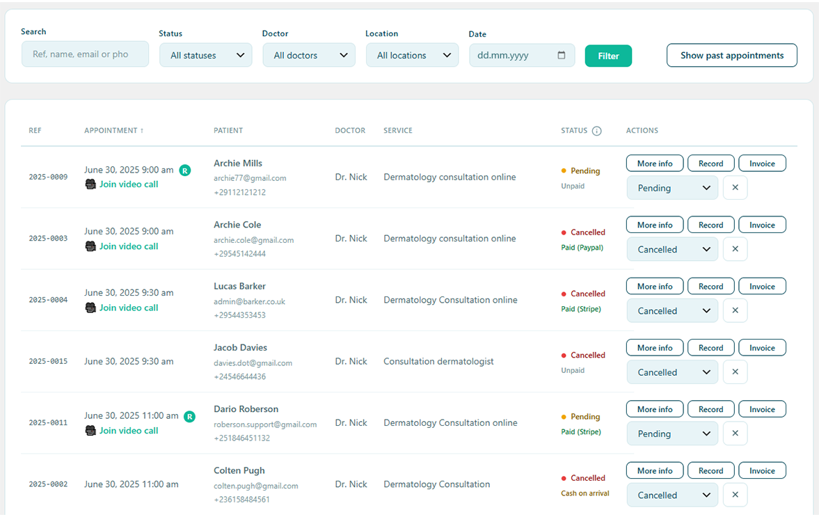 Appointments dashboard