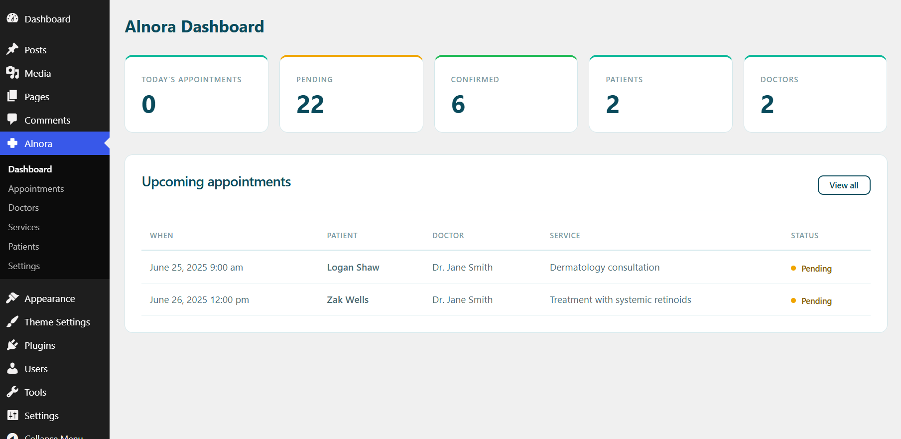 Admin dashboard