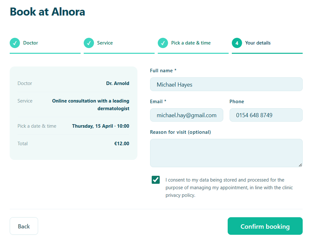 Booking — your details